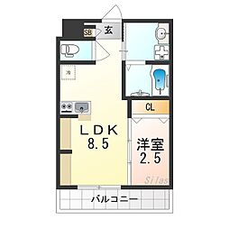 南海線 七道駅 徒歩3分の賃貸マンション 3階1LDKの間取り