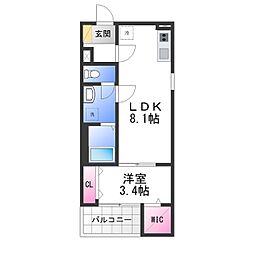 松原市高見の里3丁目アパート 1LDKの間取図画像