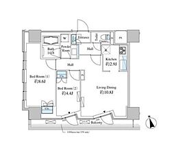 JR山手線 田町駅 徒歩13分の賃貸マンション 15階2LDKの間取り