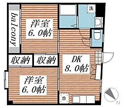 アミー松原 2DKの間取図画像
