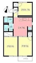 サンライズシブヤ 1階3DKの間取り