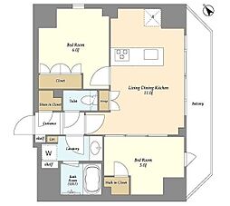 ルジェンテ・バリュ上野根岸 6階2LDKの間取り