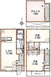 サンライズ西国立 1階2LDKの間取り
