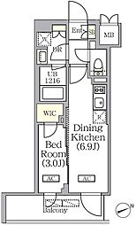 PRIMEGARDEN銀座八丁堀 1DKの間取図画像