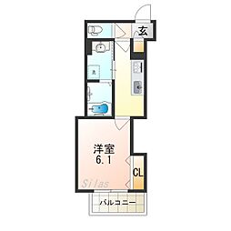 クリエオーレ小若江 1Kの間取図画像