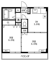 京成本線 京成西船駅 徒歩4分の賃貸マンション 2階2DKの間取り