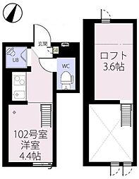 RIZEST 初台 1階ワンルームの間取り