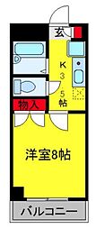 JR総武線 津田沼駅 徒歩7分の賃貸マンション 2階1Kの間取り
