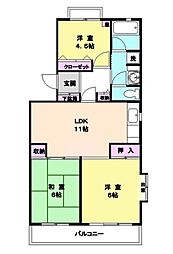 高野ハイデンス 2階3LDKの間取り
