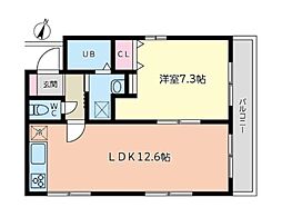 ハイライフ石上 1LDKの間取図画像