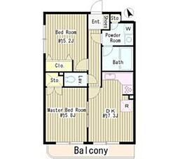 ヴェルドミール白糸台 3階2DKの間取り