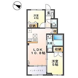 フォレスト蟹ヶ坂 1階2LDKの間取り