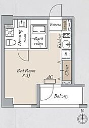 プライマル両国イースト 2階ワンルームの間取り