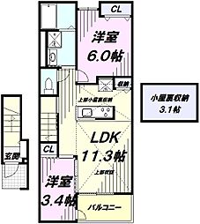 ラフレシール2 2LDKの間取図画像