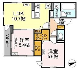 D-ROOMトリシア市川東大和田1丁目 3階2LDKの間取り