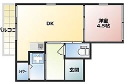 パレスパーク祖原 1DKの間取図画像