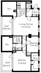 レジディア六本木檜町公園 5階2LDKの間取り