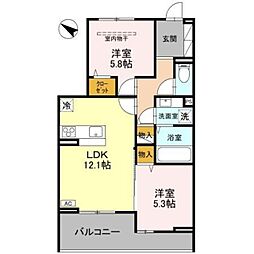 (仮)D-ROOM八幡町 3階2LDKの間取り