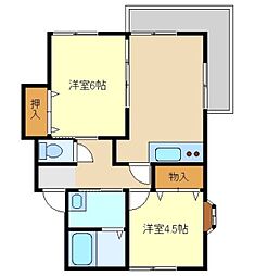 グリュックI 1階2DKの間取り