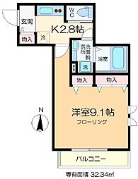 エテルナ千住大橋 1Kの間取図画像