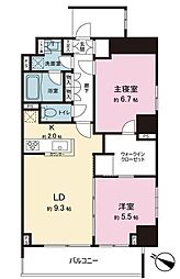 グレイスコート目黒 5階2LDKの間取り