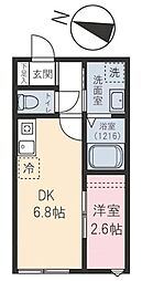 ゼルコーバ 2階1DKの間取り