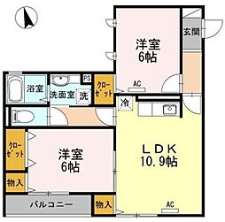 ウィステリア大森 2階2LDKの間取り