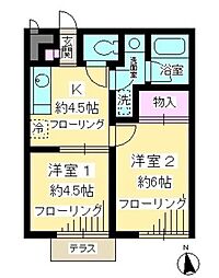 クレール桜ヶ丘 1階2Kの間取り
