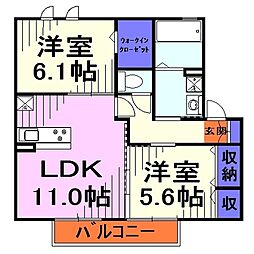 ラフレ仲道Ｄ 1階2LDKの間取り
