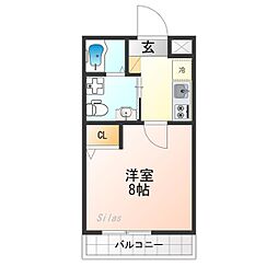 Gladvis二条式部 4階1Kの間取り