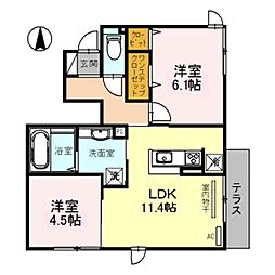 カーサルピナス 1階2LDKの間取り