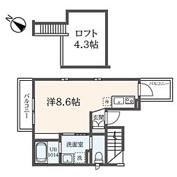 プレステリア上平間 4階ワンルームの間取り