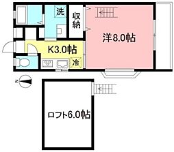 サンドミール 2階1Kの間取り
