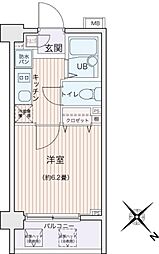 東急東横線 都立大学駅 徒歩12分の賃貸マンション 2階1Kの間取り