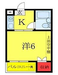 フラット上板橋 1階ワンルームの間取り