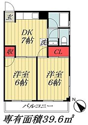 東京メトロ東西線 南行徳駅 徒歩7分の賃貸マンション 2階2DKの間取り