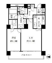 リバーポイントタワー 13階1LDKの間取り