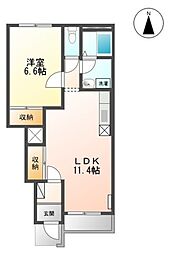 シャローム 1階1LDKの間取り