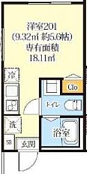 グリーンリヴィアS 2階ワンルームの間取り