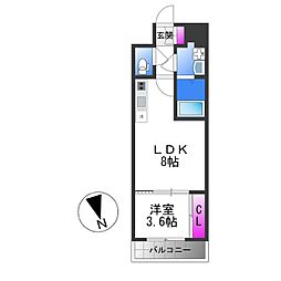 Alivis緑橋 1LDKの間取図画像