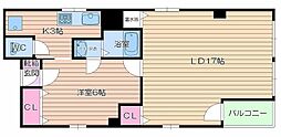 大宝中之島ビル 1LDKの間取図画像
