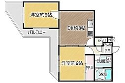 ウィングハウス 3階2DKの間取り