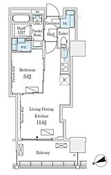 JR山手線 品川駅 徒歩11分の賃貸マンション 9階1LDKの間取り