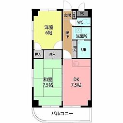 アーバンコア堀之内 3階2DKの間取り