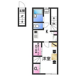 南海線 紀ノ川駅 徒歩15分の賃貸アパート 2階1Kの間取り