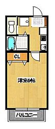 アボードONE 2階1Kの間取り