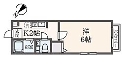 ローゼンハイム 2階1Kの間取り