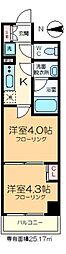 プライマル門前仲町 4階2Kの間取り