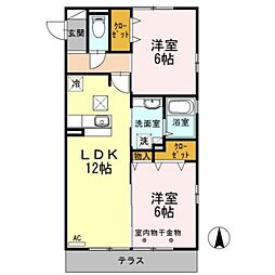 ラ・ボヌール 1階2LDKの間取り