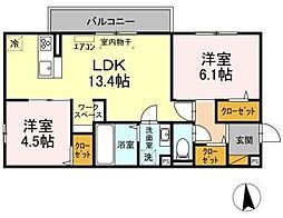 イースト・ヴィラ1 2LDKの間取図画像